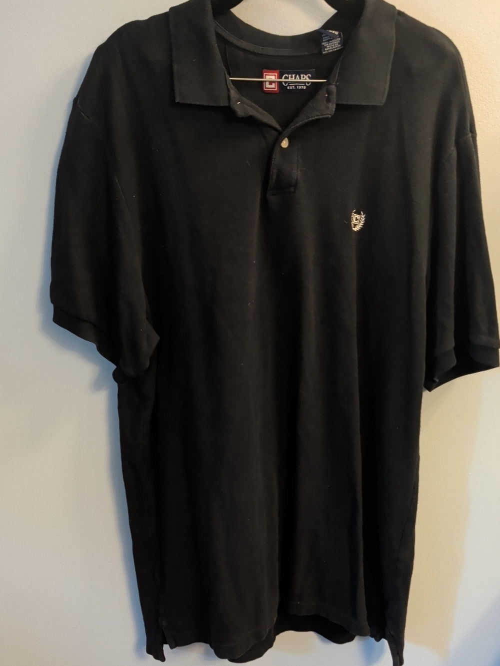 Chaps Men's Black Solid Polo with Embroidered Crest